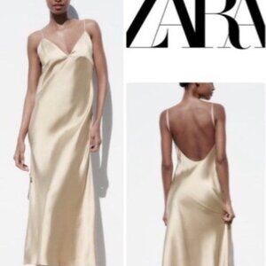 Zara Satin Slip Dress Open Back